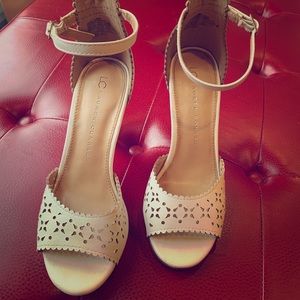 LC Lauren Conrad White Ankle Strap Heels